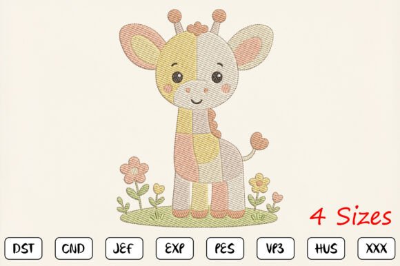 Cute Giraffe Embroidery Nursery Art