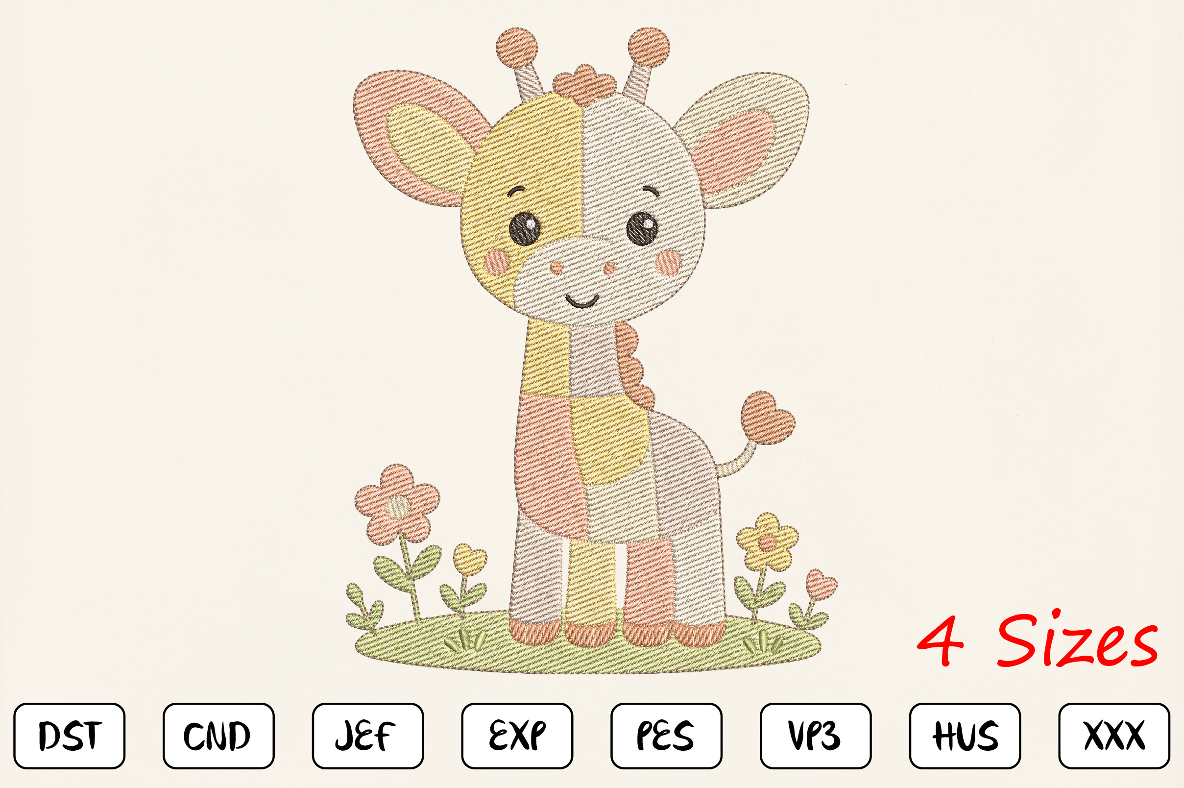 Cute Giraffe Embroidery Nursery Art