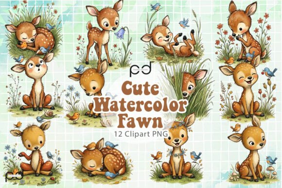 Cute Watercolor Fawn Graphics Grafik Druckbare Illustrationen Von Padma.Design