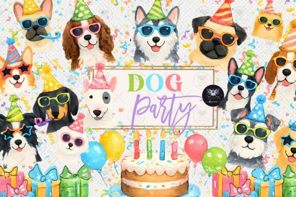 dog party clipart watercolor png sublimation birthday gift mug tumbler