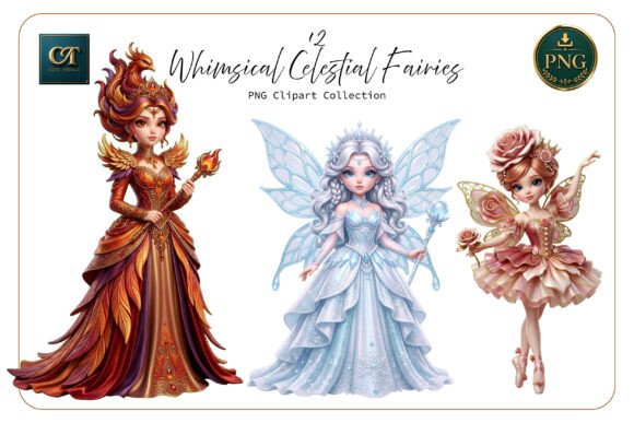 Fairies in Ornate Gowns Graphic Illustrations By Cute Things