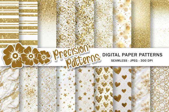 Gold White Glitter Digital Papers
