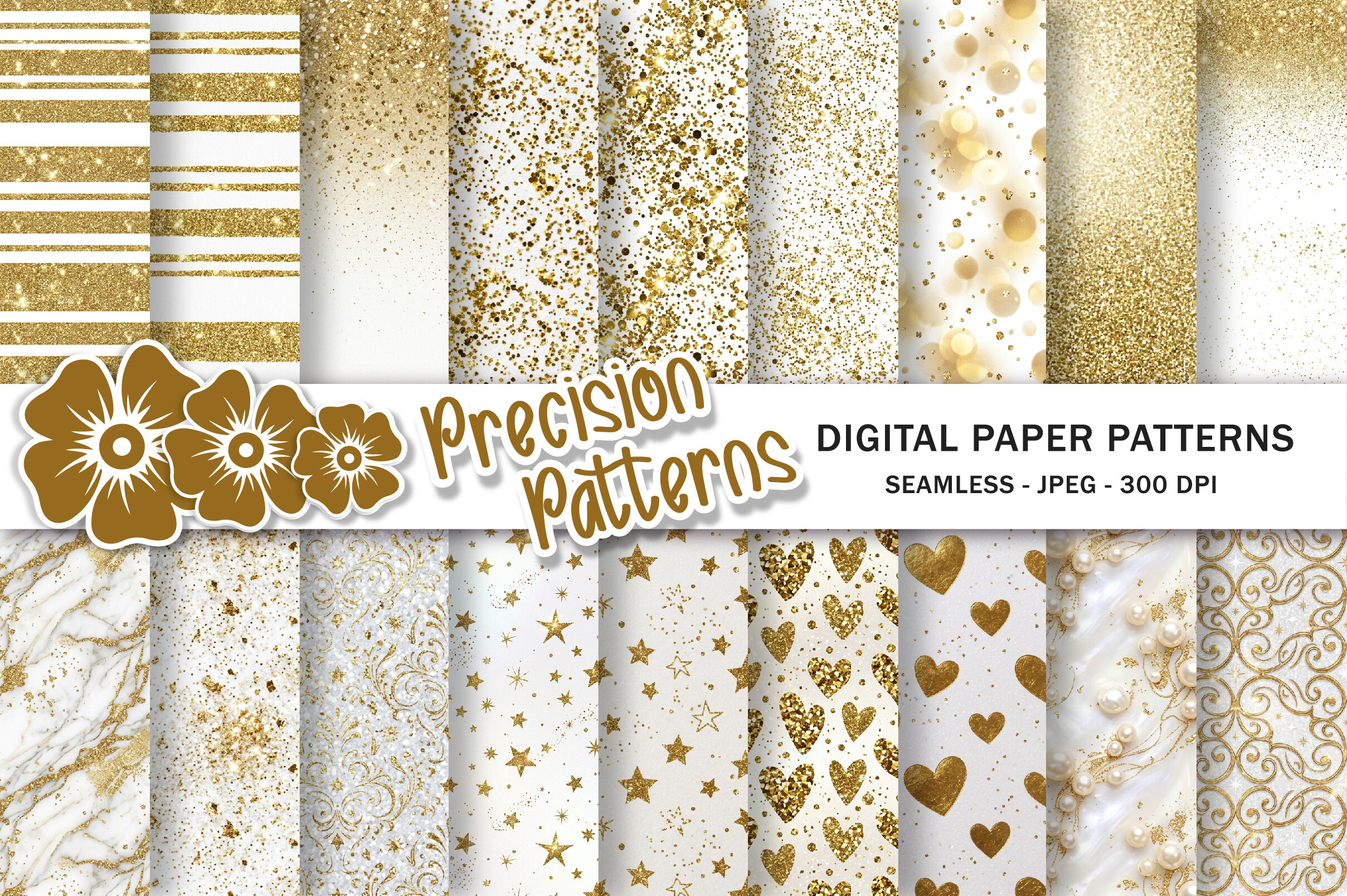Gold White Glitter Digital Papers