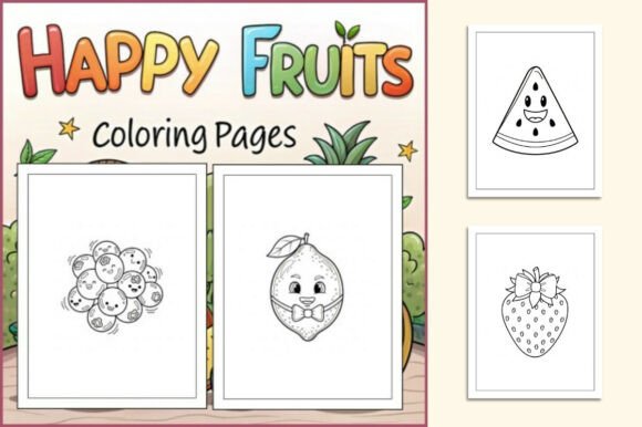 Happy Fruits Coloring Pages for Kids