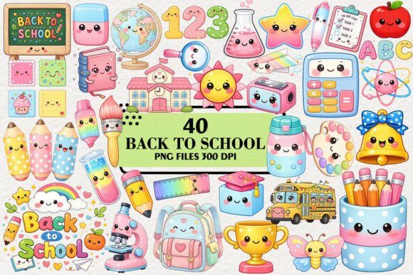 Kawaii Back to School Clipart Bundle