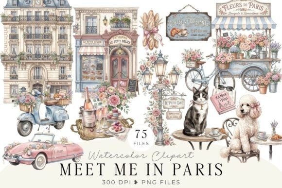 Meet Me in Paris Clipart Png Gráfico Ilustrações em IA Por Feather Flair Art