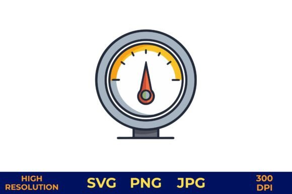 Oil Pressure Gauge Vector Icon in Yellow Graphic Illustrations By designcrafts