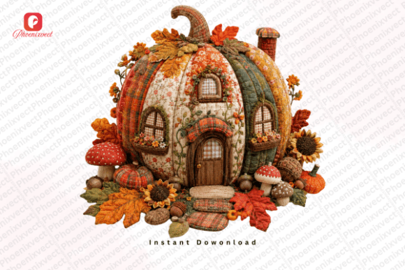 Patch Autumn Fall Pumpkin Cottage PNG