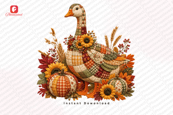 Patchwork Pumpkin Autumn Fall Goose PNG