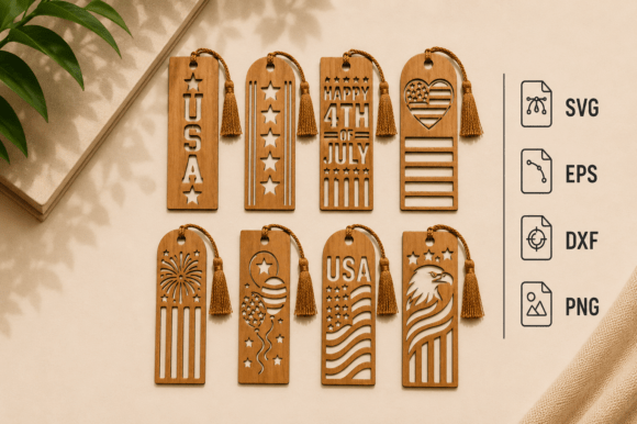 Patriotic Bookmarks SVG Laser Cut Bundle Découpe au Laser Par Craft and Cut Designs
