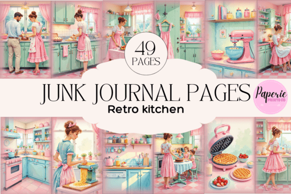Retro Kitchen Junk Journal Pages Grafik Druck-Vorlagen Von PaperiePrintsCo