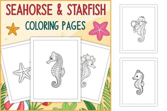 Seahorse and Starfish Coloring Pages