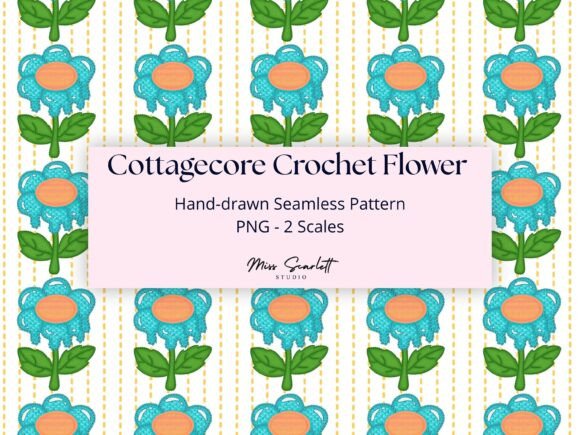 Seamless Cottagecore Crochet Flower PNG