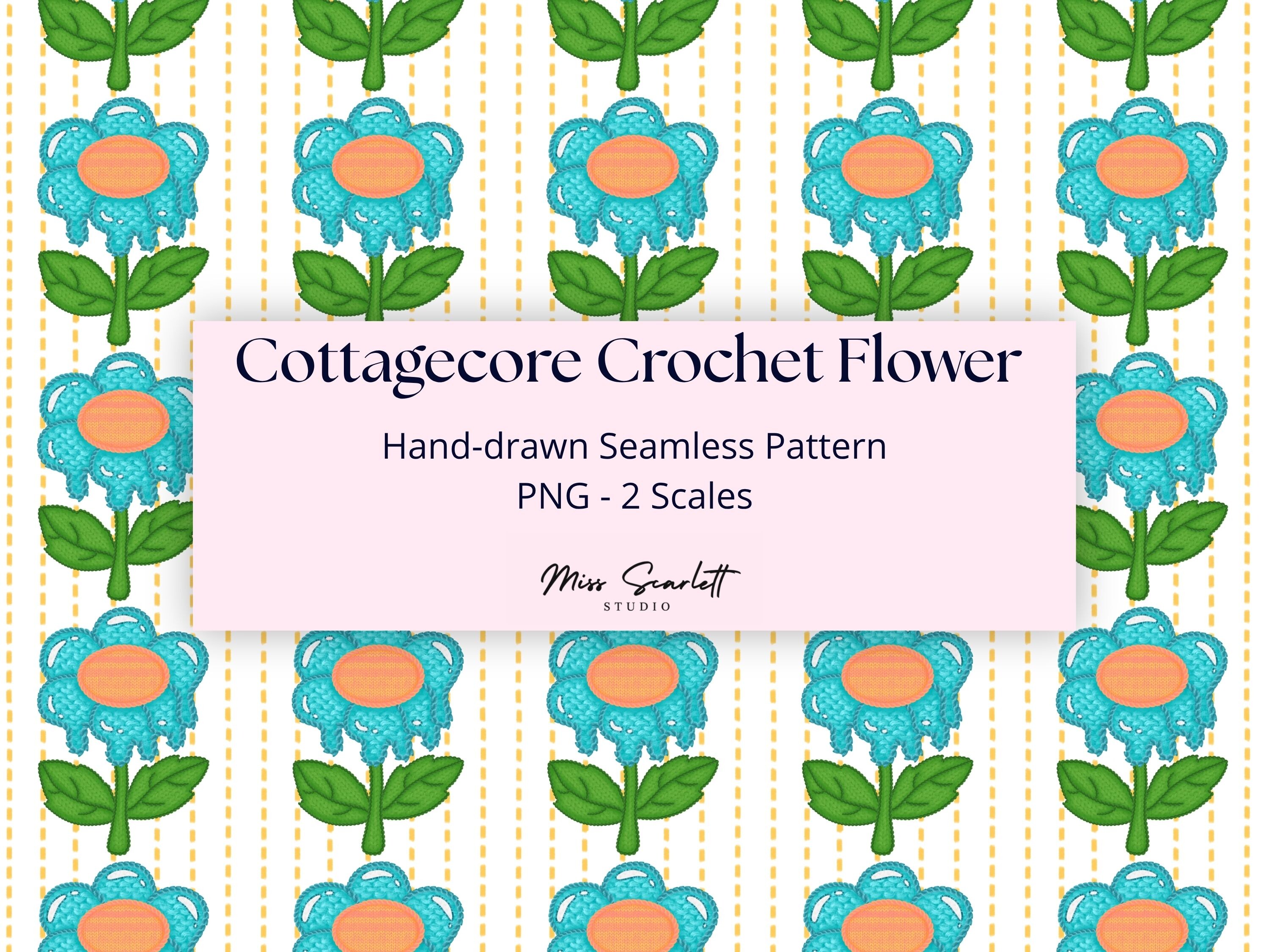 Seamless Cottagecore Crochet Flower PNG