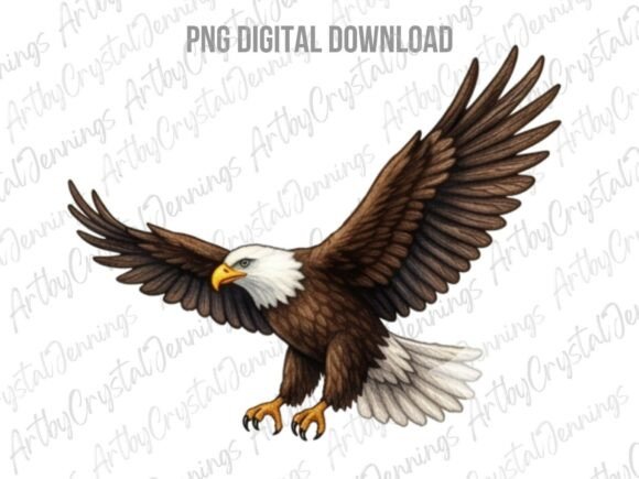 Soaring American Bald Eagle Bird PNG Graphic Illustrations By ArtbyCrystalJennings