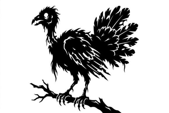 Spooky Zombie Raven on Branch Graphic AI Illustrations By sahamilon125