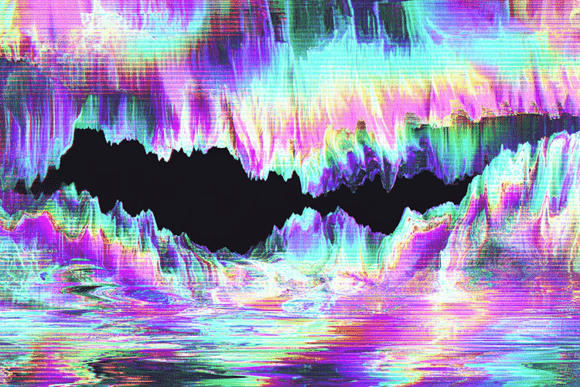 Vaporwave Glitch Sunset Landscape