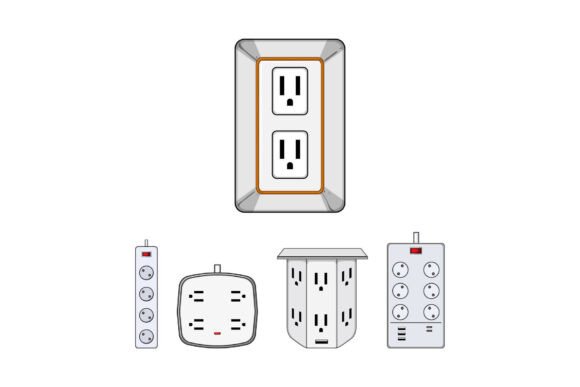 Various Power Strips and Wall Outlets of Graphic Icons By pikepicture