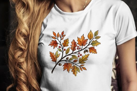 Autumn Leaves and Berries on Branch Gráfico Artesanato Por designcrafts