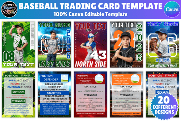 Baseball Trading Card Canva Template Set