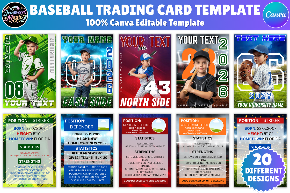 Baseball Trading Card Canva Template Set