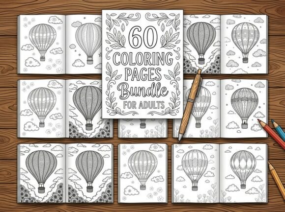 Preview of Beautiful Hot Air Balloon Coloring Pages coloring pages for adults