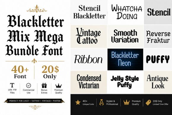 Preview specimen of Blackletter Mix Mega Bundle blackletter font