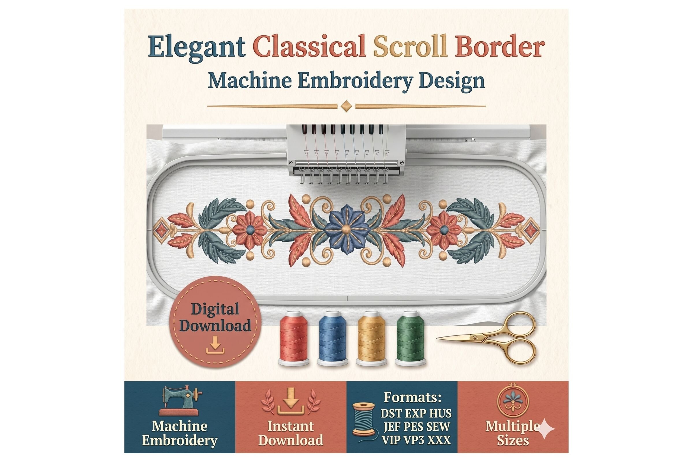 Boho Floral Border Vintage Folk