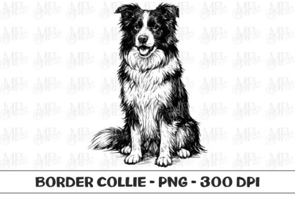 border collie dog sketch PNG design for sublimation tumblers and apparel