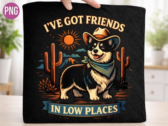 Cowboy corgi friends in low places PNG sublimation country western shirt and tumbler design