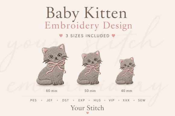 Cute Baby Kitten Embroidery Design | 3 S