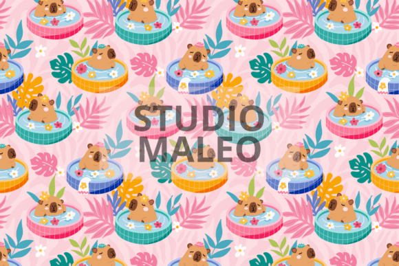 Cute Capybara Summer Pool Party Pattern