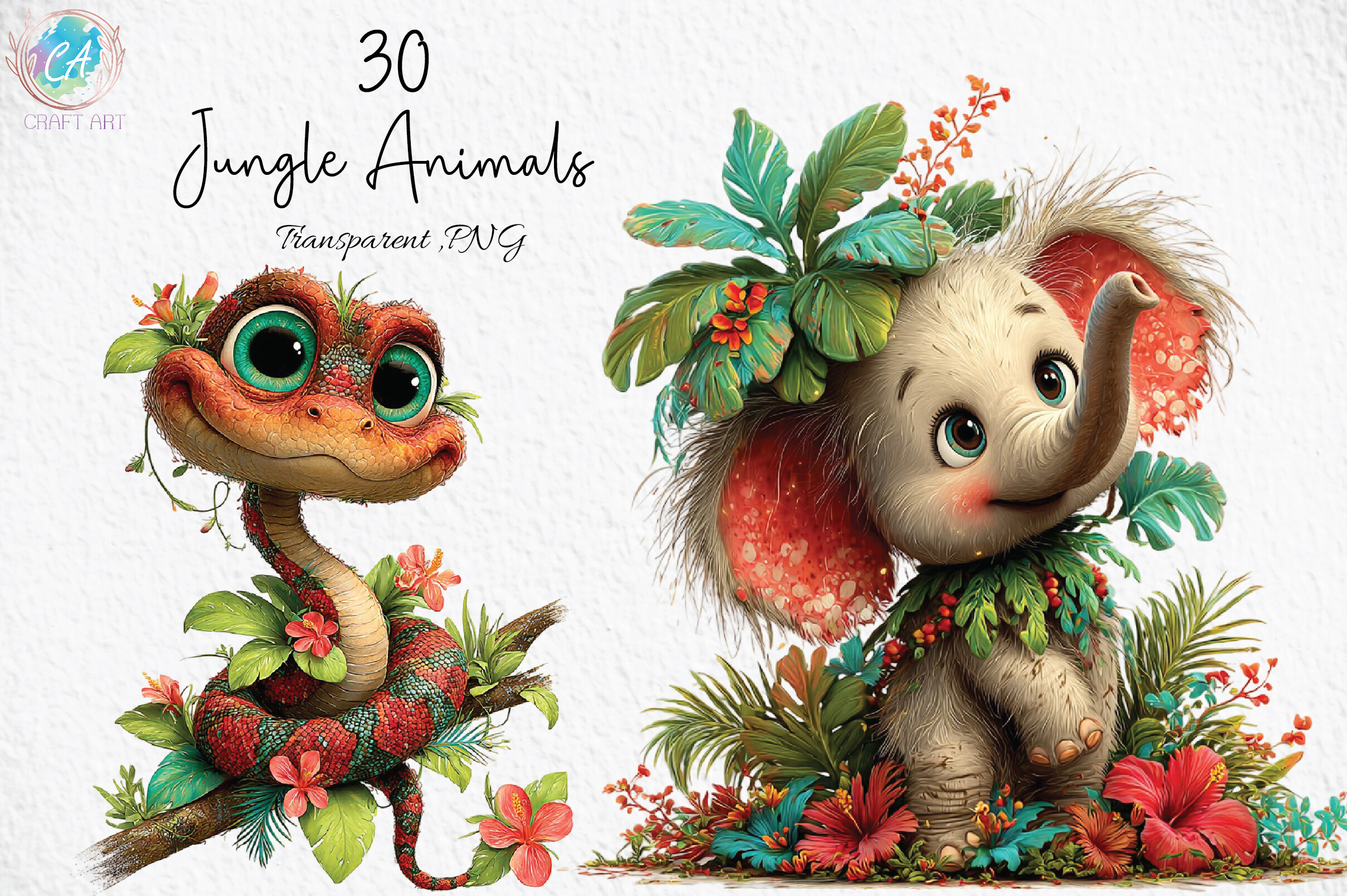 Cute Jungle Animals PNG Clipart Graphic by Craft Art · Creative Fabrica