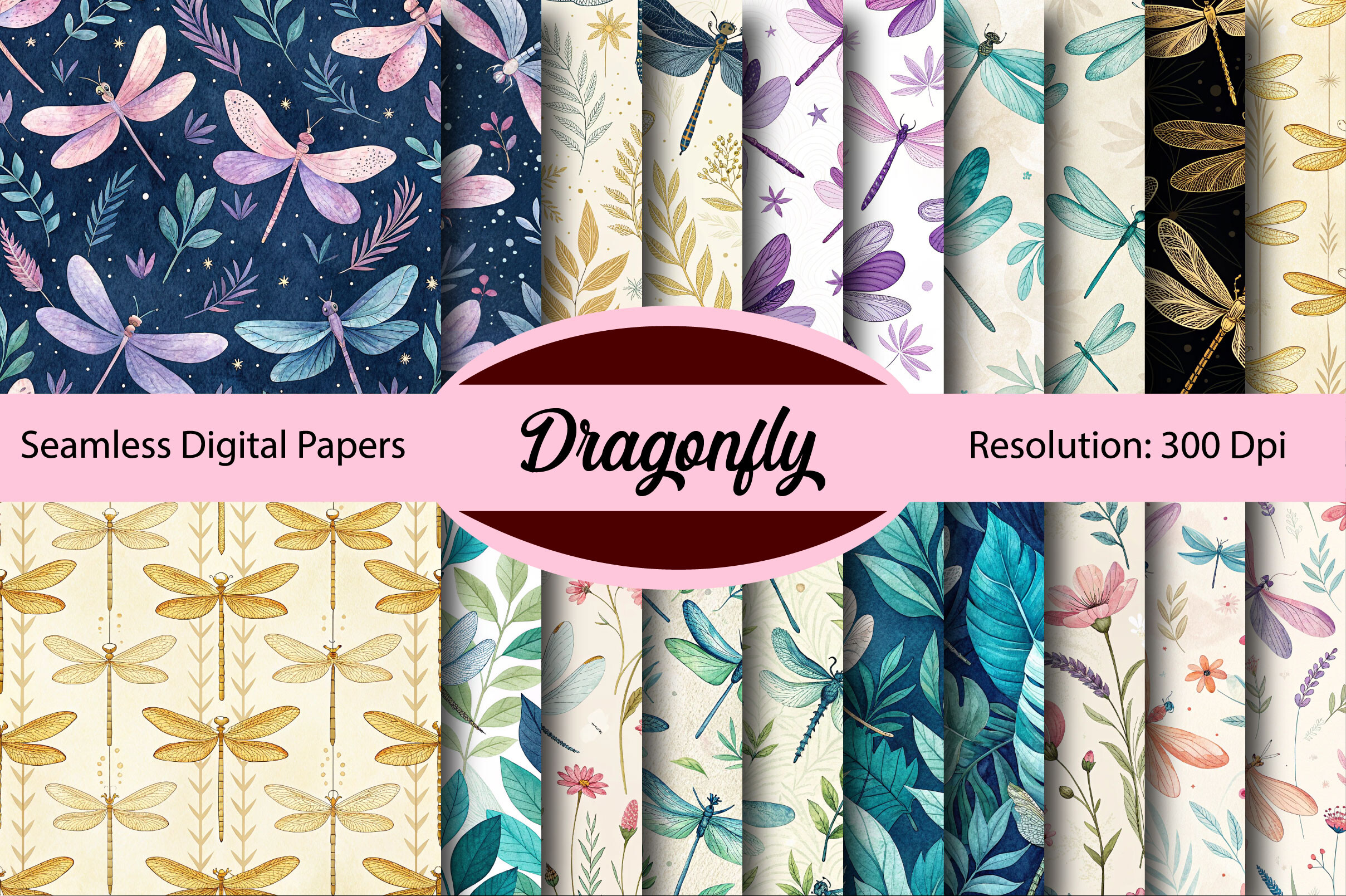 Dragonfly Seamless Digital Paper Graphic by Colourful · Creative Fabrica