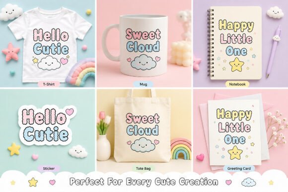 Kawaii Cloud Font PNG with transparent background - Preview 1