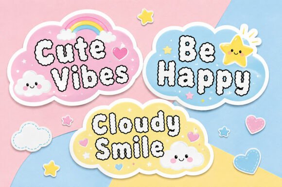 Kawaii Cloud Font PNG with transparent background - Preview 3