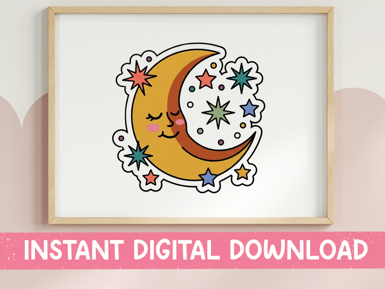 Kawaii Crescent Moon Stars Sticker