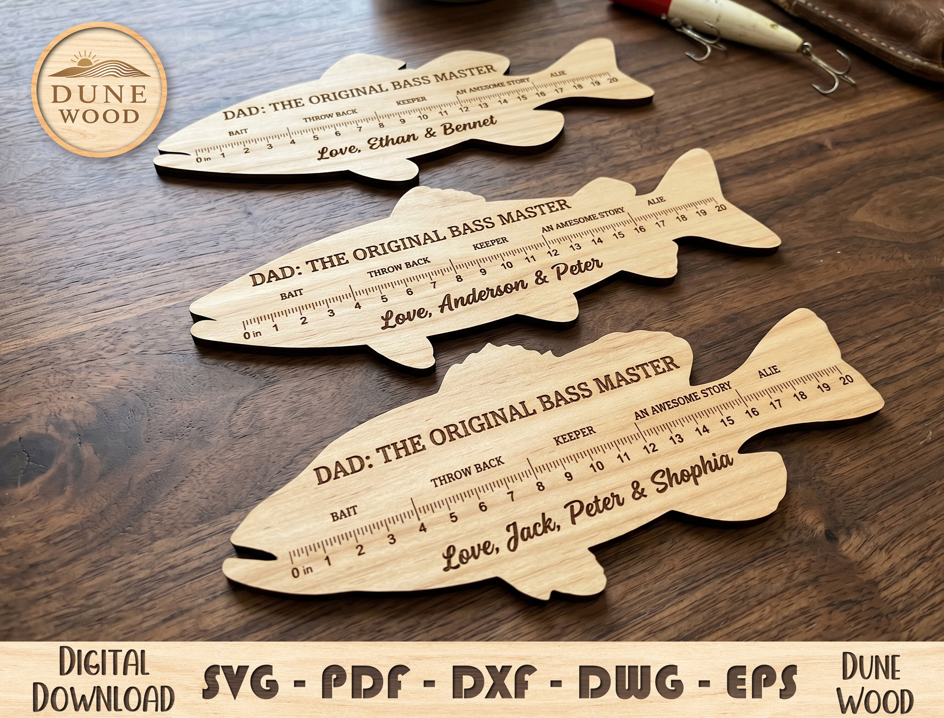 Bass fishing personalized ruler SVG for dad