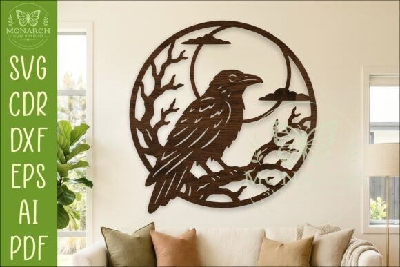 Raven Moon Wall Art SVG, Gothic Decor