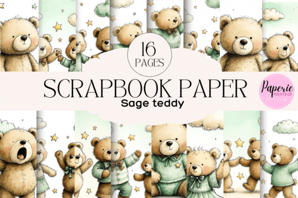 Sage Teddy Scrapbook Paper