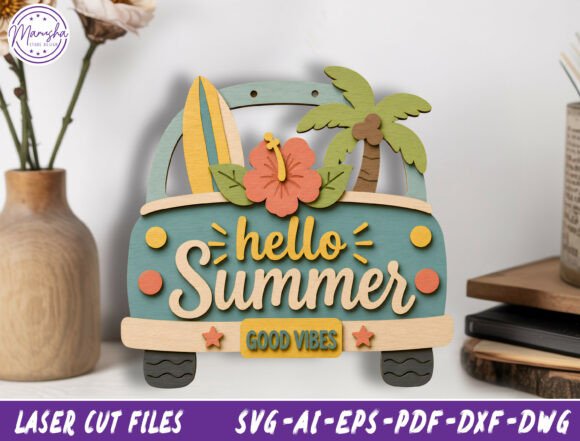 Summer Beach Truck Door Hanger SVG Laser Cutting By Marusha