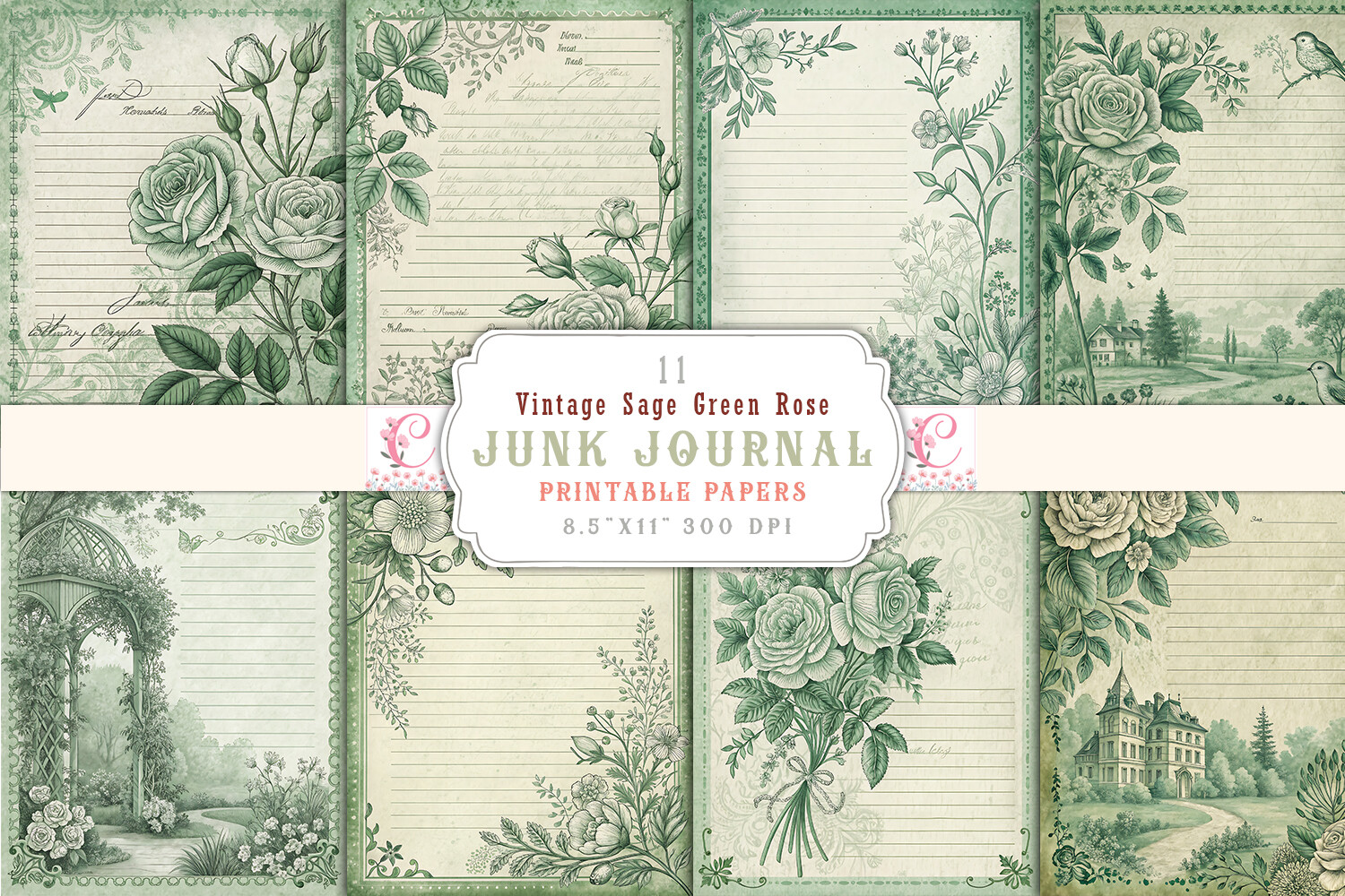Vintage Sage Green Rose Junk Journal Graphic by Craftfiles-SVG ...