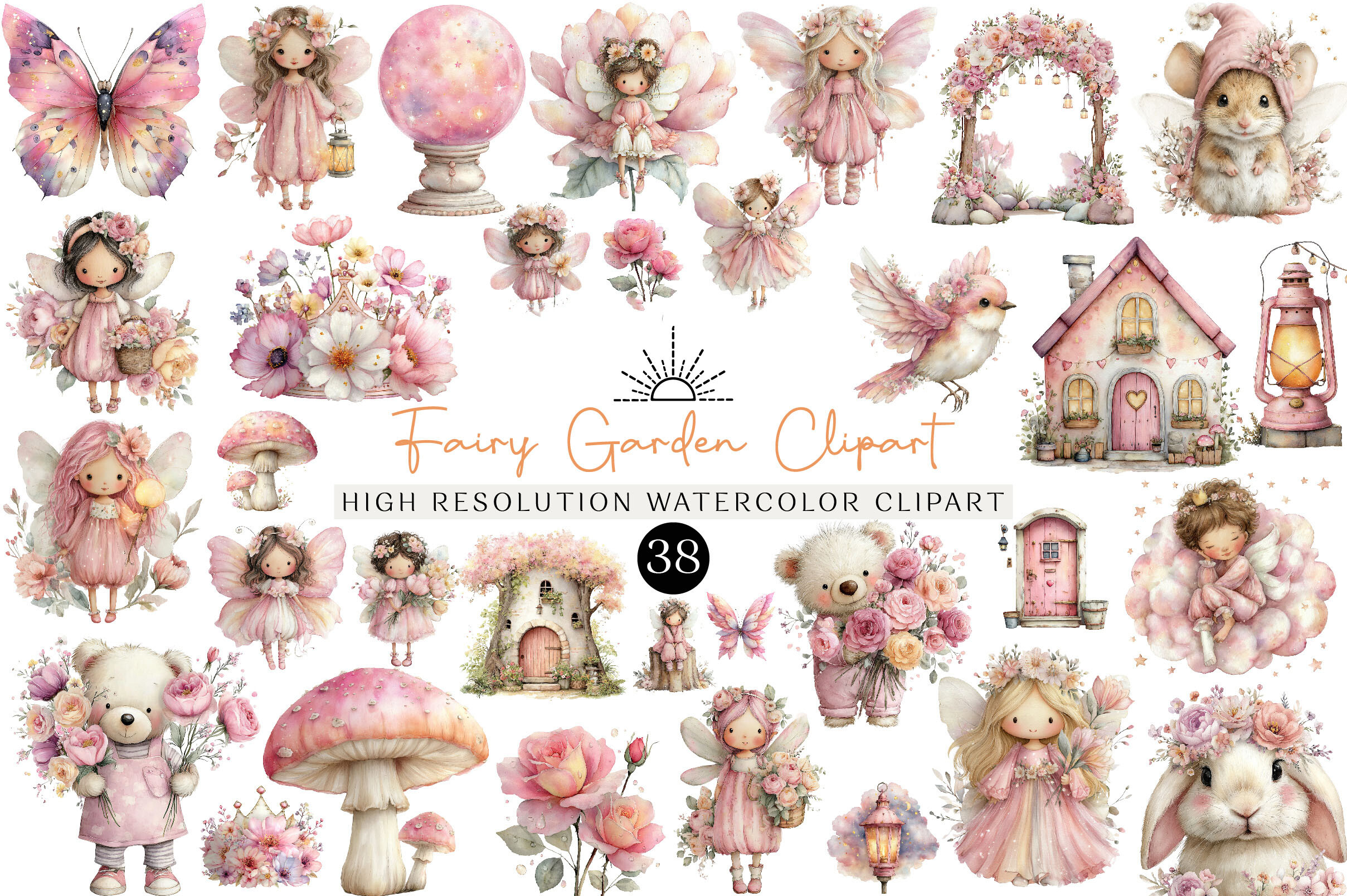 Watercolor Fairy Garden Clipart Graphic by Strawberry Art · Creative ...