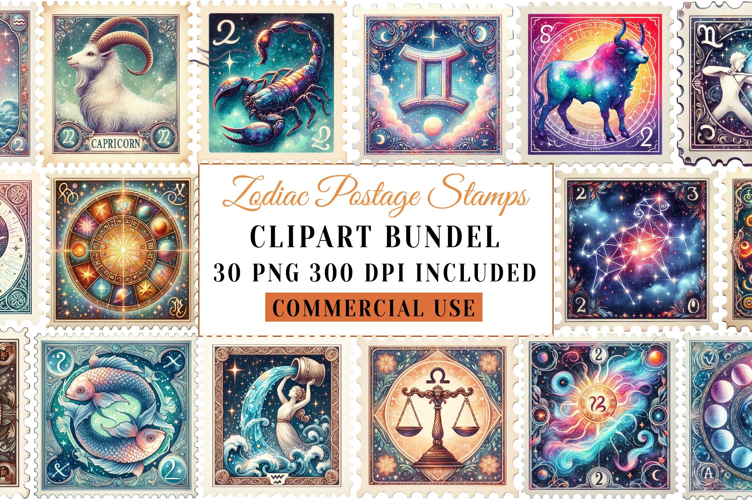 Zodiac Postage Stamps Clipart