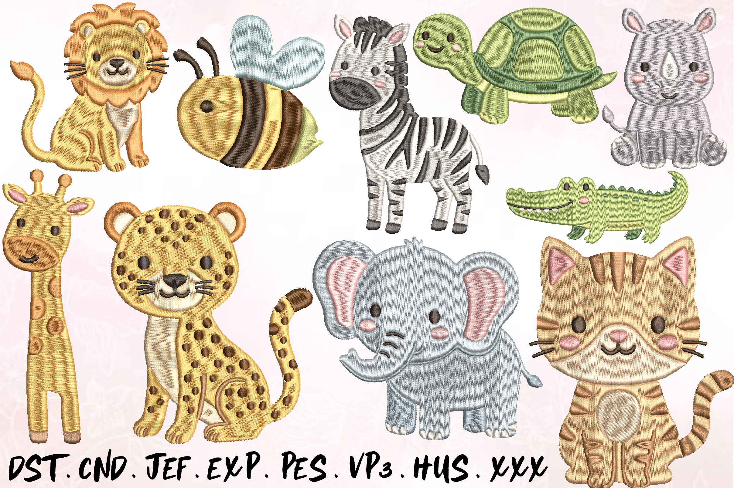 10 Cute Safari Animals Embroidery Bundle
