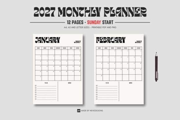 2027 Sunday-Monthly Planner Printable