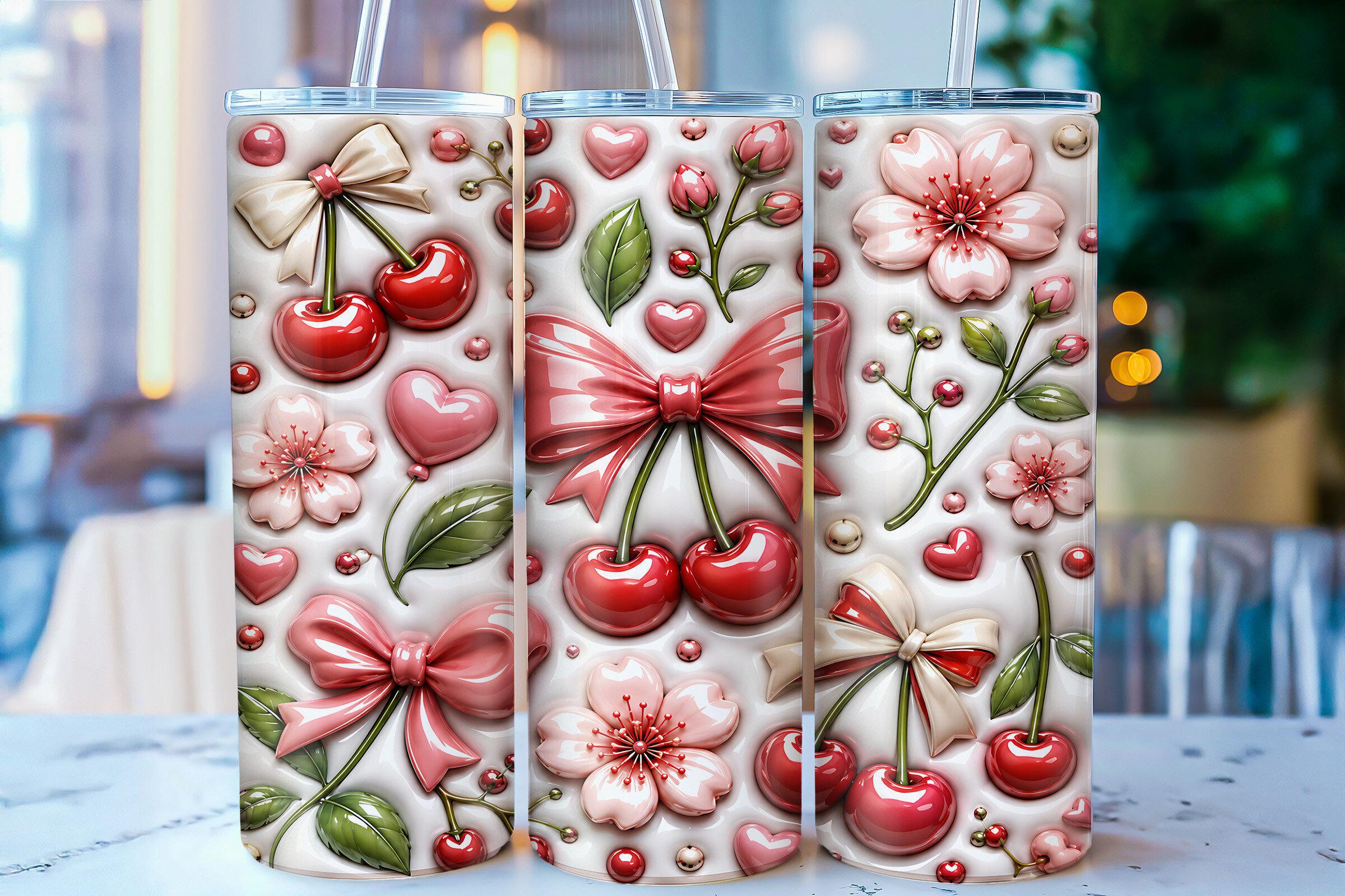 3D Inflated Cherry Bow Tumbler Wrap PNG Graphic by iRobinIslam ...