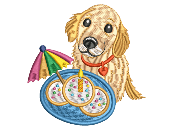 Birthday Golden Retriever embroidery design for hats totes and dog mom gifts