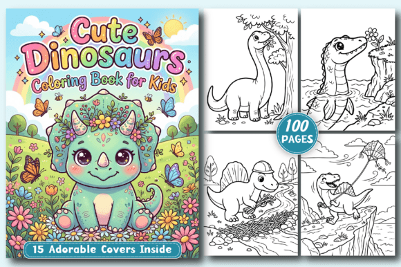 Preview of CUTE Dinosaurs Coloring PAGES for Kids coloring pages for kids