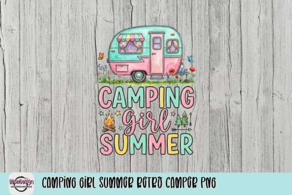 Camping Girl Summer Retro Camper PNG